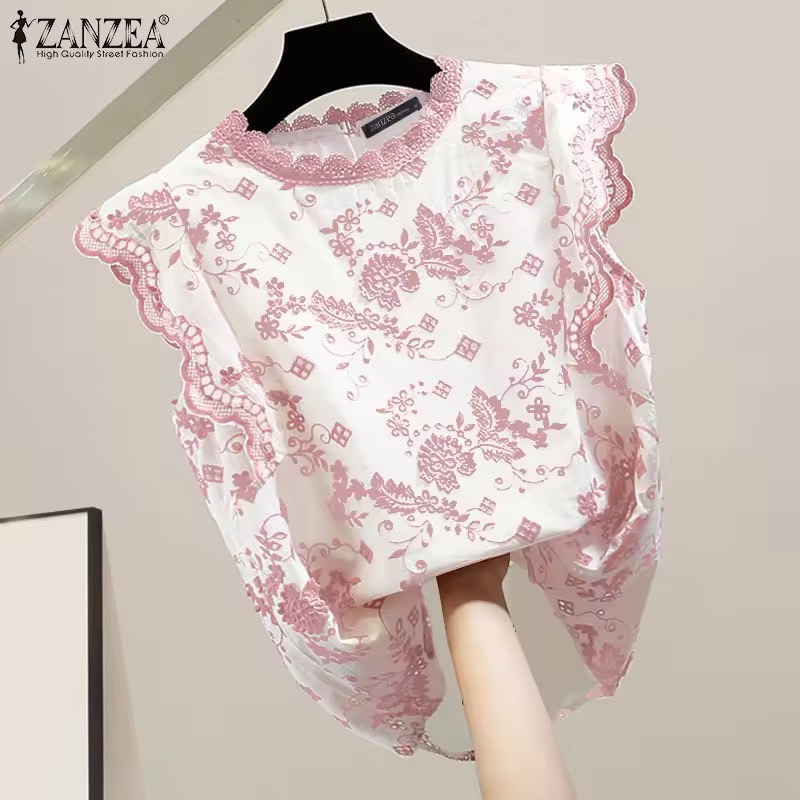 【Pre-Sale】ZANZEA Women Retro Lace Patchwork Camisoles Sleeveless Floral Print Casual Tank #240618