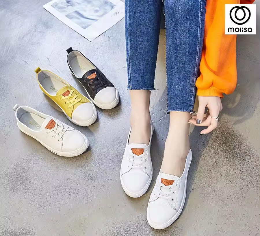 MOLISA Shoes-รองเท้า รองเท้าแฟชั่น รองเท้าทรงผ้าใบ หนังแท้ 100% Leather flat shoes sneakers 1710