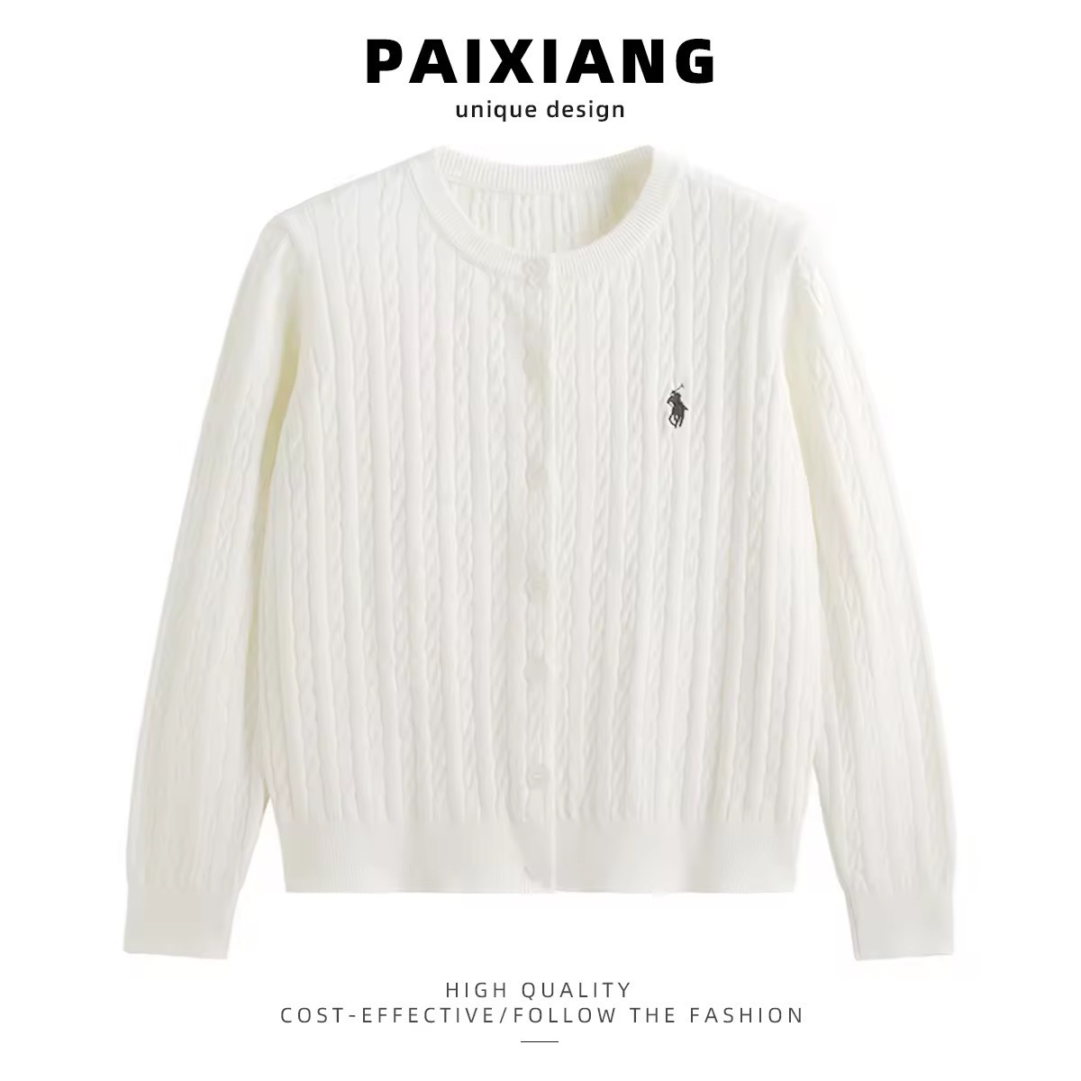 Paixiang เสื้อถักแขนยาวลายเกลียวปักลายคอกลม